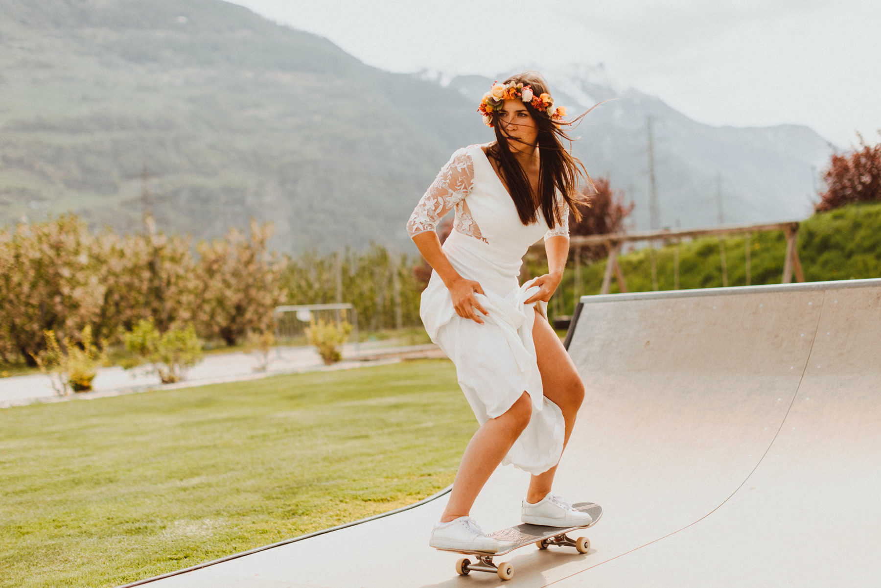 The bride on a skateboard